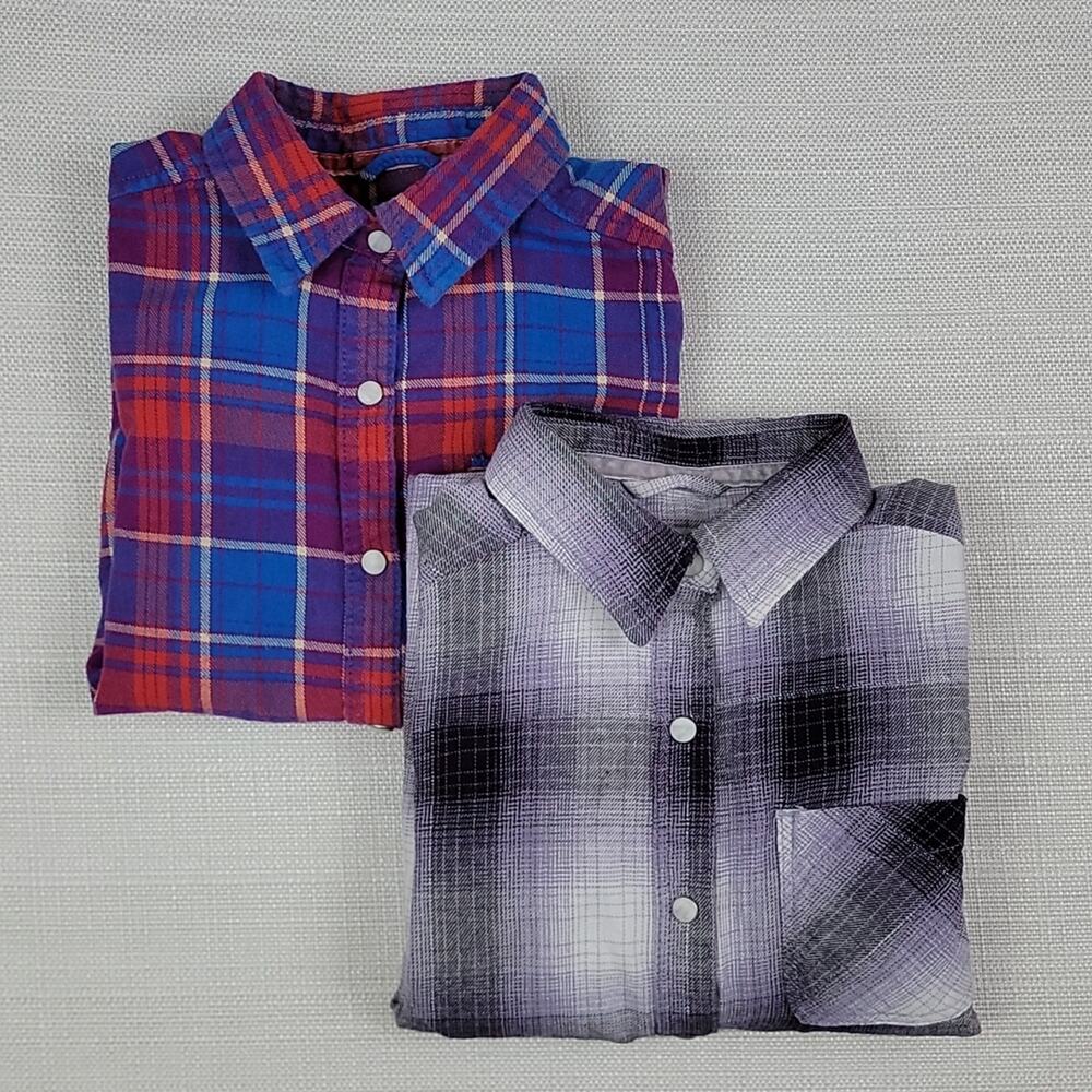 Tractr fleece pearl snap plaid shirt bundle L(14/16)